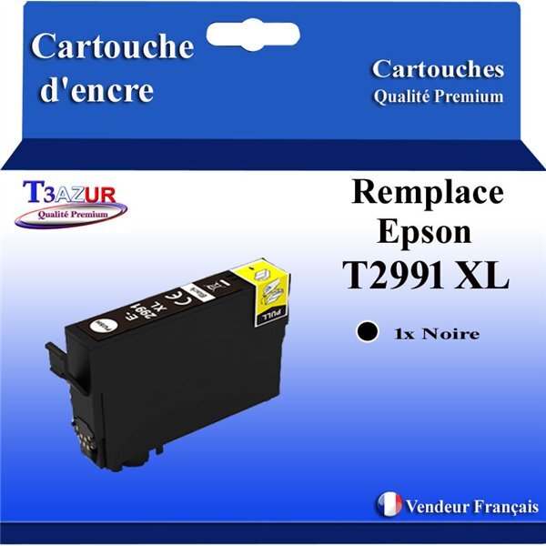 T3AZUR - Cartouches compatibles avec Epson Expression Home XP-332  XP-335  XP-342  XP-345  XP-352  XP-355  T2991 (série Kiwi) - Noire