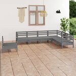 vidaXL Salon de jardin 7 Pièces Bois de pin massif Gris