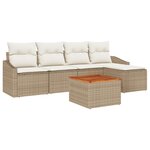vidaXL Ensemble de Canapé de Jardin 6 pièces avec Coussins Beige Poly Rattan Acacia