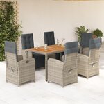vidaXL Ensemble à manger de jardin et coussins 7 Pièces gris rotin