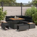 Ensemble de 8 Pièces de Canapé de Jardin Avec Coussins Noir Rotin Synthétique Acacia