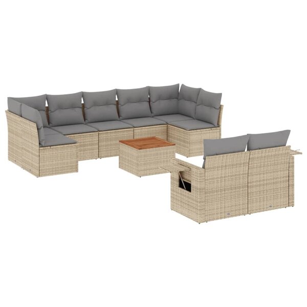 vidaXL Salon de jardin avec coussins 10 Pièces beige résine tressée