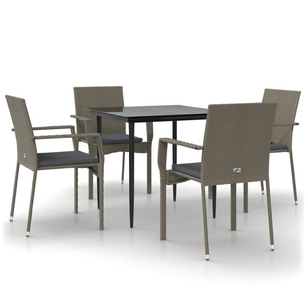vidaXL Ensemble à manger de jardin coussins 5 Pièces noir et gris