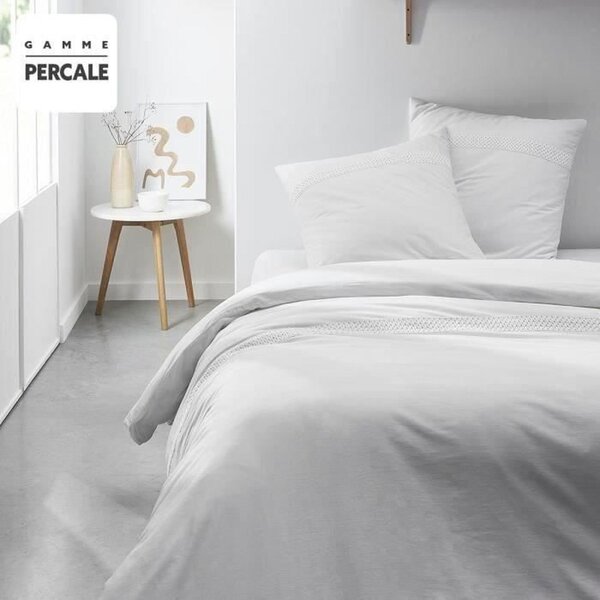Parure de lit - 220 x 240 cm - 100  Percale finition macramé - Craie