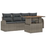Ensemble de canapé de jardin 5 pièces avec coussins Gris Poly Rotin