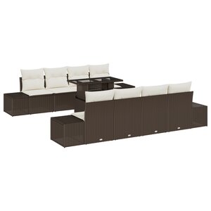 vidaXL Ensemble de canapé de jardin 9 pièces avec coussins Marron Rotin Synthétique