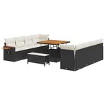 Ensemble de Sofa de Jardin de 11 pièces avec Coussins en Rattan Poly Noir Acacia