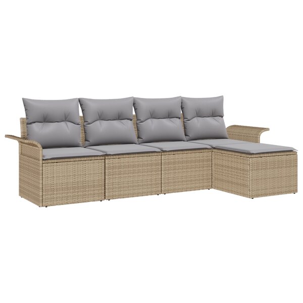 Ensemble de canapé de jardin 5 pièces avec coussins en poly rotin beige