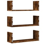 vidaXL Étagères murales 3 Pièces chêne fumé 58x18x18 cm bois d'ingénierie