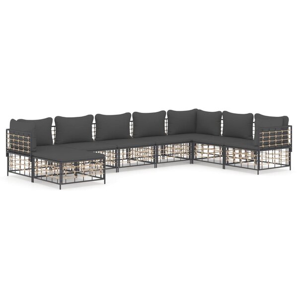 vidaXL Salon de jardin 8 Pièces avec coussins anthracite résine tressée