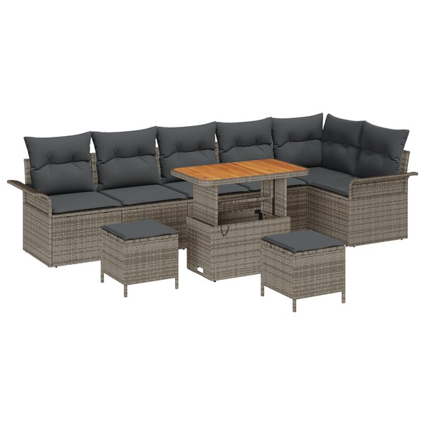 Ensemble de Canapés de Jardin 9 Pièces avec Coussins Gris Poly Rotin Acacia