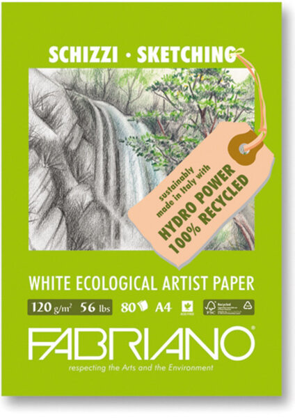 FABRIANO WHITE ECOLOGICAL ARTIST PAPER-Bloc21x29 7cm-120gsm-80feuille