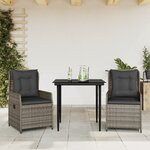 vidaXL Ensemble à manger de jardin 3 Pièces coussins gris résine tressée