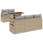Ensemble de Canapé de Jardin 6 pièces avec Coussins Beige Rattan Poly