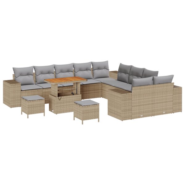 vidaXL Ensemble de canapés de jardin de 13 pièces avec coussins en rotin synthétique beige et acacia