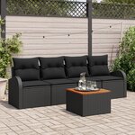 vidaXL Ensemble de canapé de jardin 5 pièces avec coussins Noir Poly Rotin Acacia