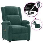 vidaXL Fauteuil électrique de massage Vert foncé velours