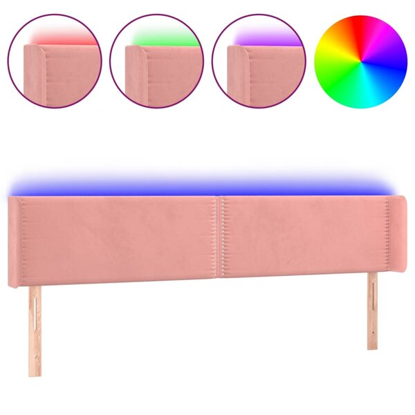vidaXL Tête de lit à LED Rose 183x16x78/88 cm Velours