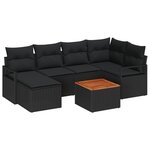 Ensemble de canapé de jardin 7 pièces avec coussins noirs en poly rotin acacia