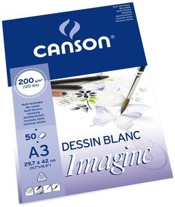 Bloc 50 feuilles à dessin Imagine A3 220 g Blanc naturel CANSON