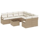 Ensemble de canapés de jardin 9 pièces avec coussins Beige Poly Rattan
