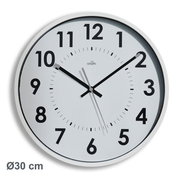 Horloge murale silencieuse à quartz, diamètre 30cm - Blanc