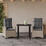 vidaXL Ensemble à manger de jardin 3Pièces coussins gris clair poly rotin