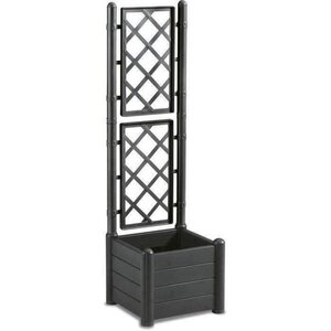Bac à fleur carré ITALIA avec treillis - 30L - Plastique - Anthracite