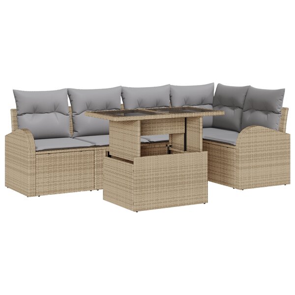 vidaXL Ensemble de Canapé de Jardin 6 Pièces avec Coussins Beige en Rattan Poly
