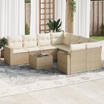 vidaXL Salon de jardin avec coussins 9 Pièces beige résine tressée
