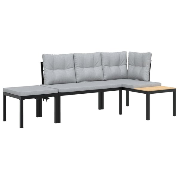 vidaXL Ensemble de banc de jardin avec coussins 3 Pièces noir