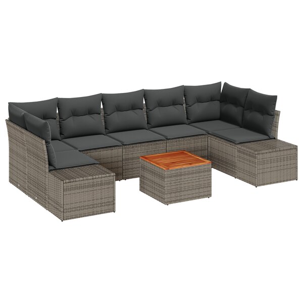 vidaXL Ensemble de canapé de jardin 8 pièces avec coussins gris en poly rotin acacia