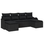 Set de canapé jardin vidaXL 6 pièces avec coussins rotin poly noir