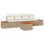 Ensemble de canapé de jardin vidaXL 5 pièces avec coussins beige poly rotin acacia