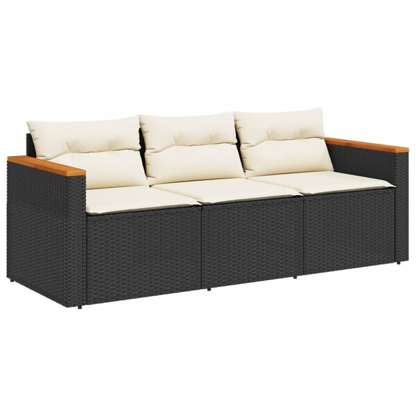 vidaXL Canapé de jardin avec coussins 3 places noir résine tressée