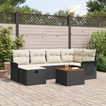 vidaXL Canapé de jardin 7 pièces avec coussins en poly rotin noir