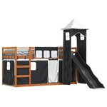 vidaXL Lit superposé avec toboggan et rideaux blanc et noir 90x200 cm
