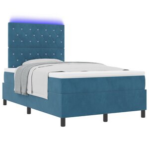 Lit Box Spring vidaXL avec Matelas et LED Bleu Foncé 120x200 cm Velours