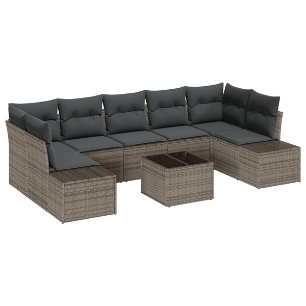 vidaXL Ensemble de Canapés de Jardin 8 Pièces avec Coussins Gris en Rattan Synthétique