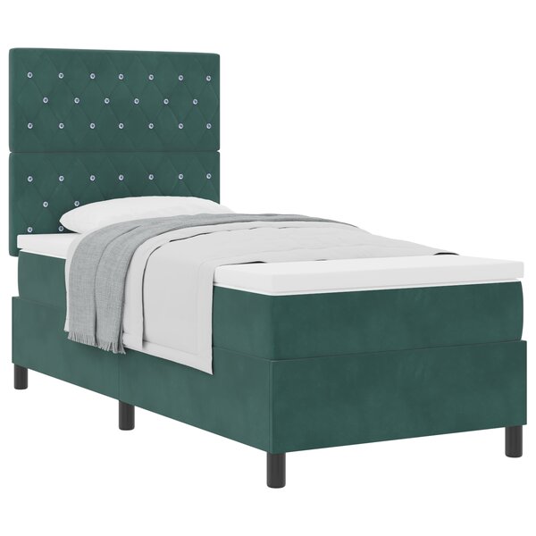 Lit Box Spring vidaXL avec Matelas Vert Foncé 90x200 cm Velours