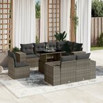 vidaXL Salon de jardin 9 Pièces avec coussins gris résine tressée