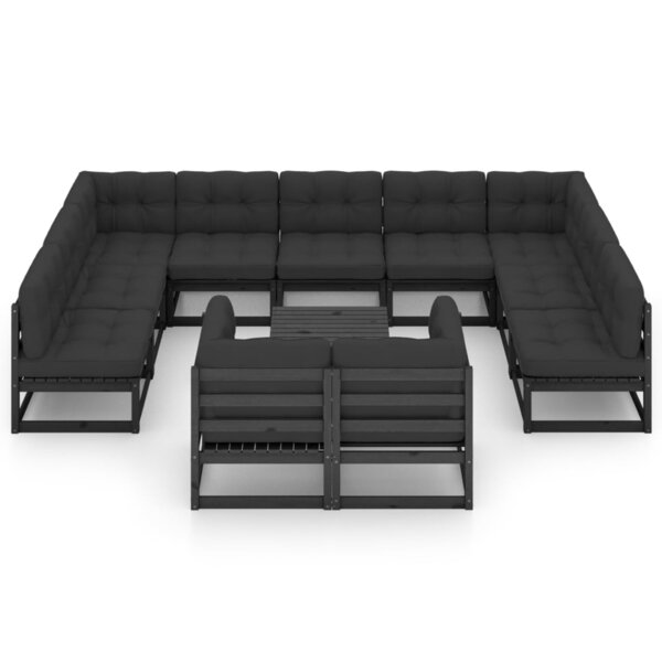 Salon de jardin meuble d'extérieur ensemble de mobilier 12 pièces avec coussins noir bois de pin massif 02_0015627