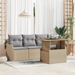 Set de canapé de jardin de 5 pièces avec coussins beige poly rotin