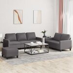 vidaXL Ensemble de canapés 3 Pièces avec coussins Gris Similicuir