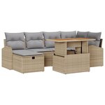 Ensemble de Canapé de Jardin de 7 Pièces avec Coussins Beige en Rotin Poly