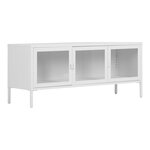 Meuble TV 3 portes vitrées acier blanc 130 x 40 x 55 cm