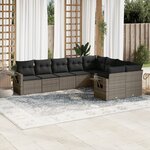 vidaXL Salon de jardin 9 Pièces avec coussins gris résine tressée