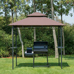 Pavillon abri tonnelle de jardin pour barbecue double toit 2 tablettes incluses tissu polyester acier 2 45 x 1 48 x 2 55 m chocolat