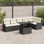 Canapé de jardin 7 pièces avec coussins en rotin poly noir