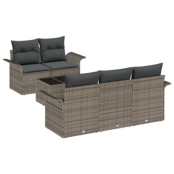 Ensemble de Canapés de Jardin de 6 pièces avec coussins en rattan poly gris